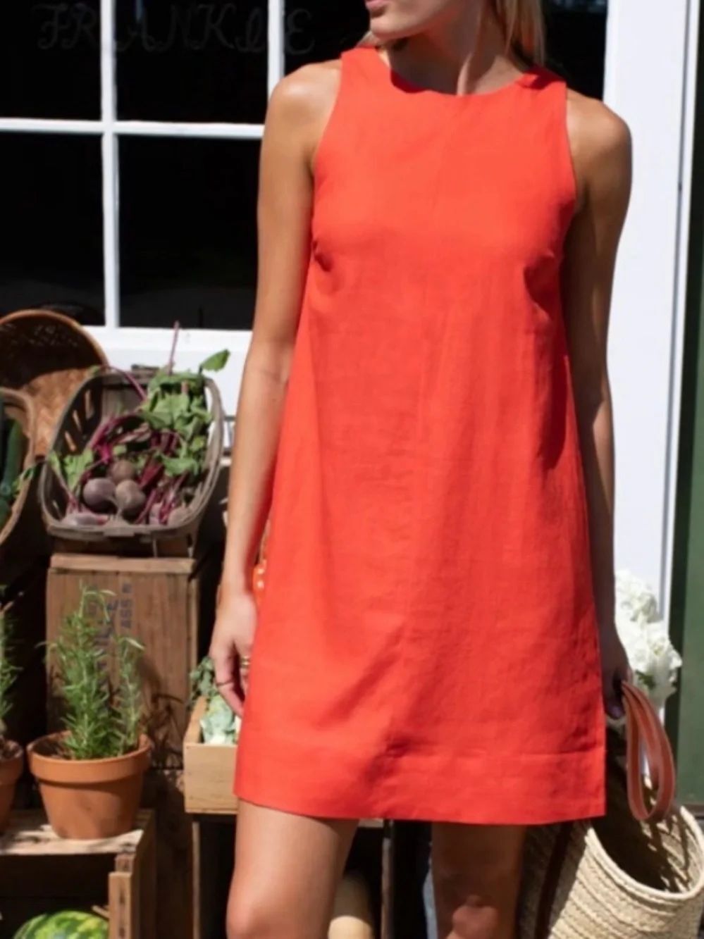 Emerson Fry Love Tomas MARCELLE SHIFT DRESS - GRENADINE LINEN Red Small